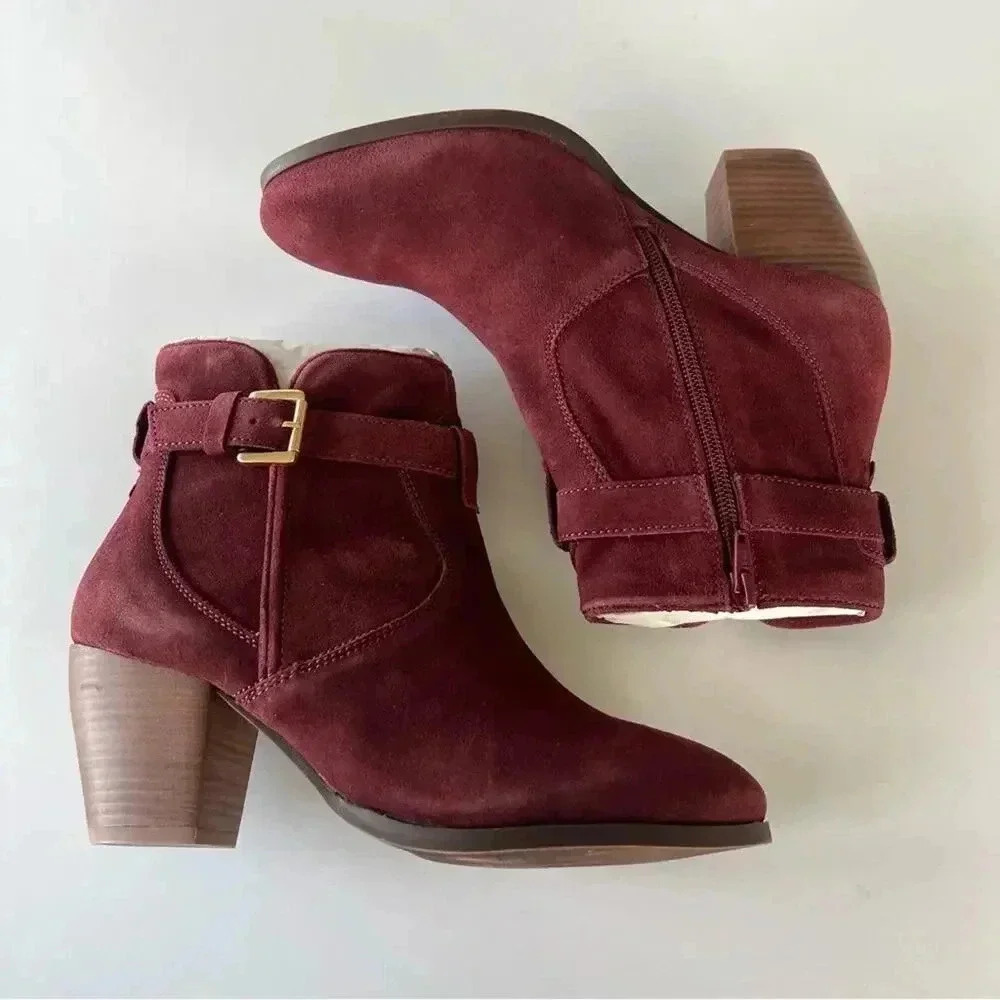 Diba Suede Sleek Bootie in Burgundy and Gold Size 7.5 New without box!
